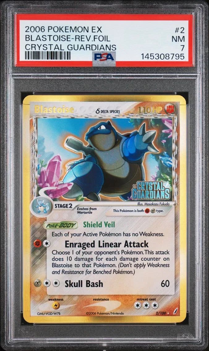 2006 #2 Blastoise-Reverse Foil PSA 7 Base Pokemon EX Crystal Guardians Pokemon