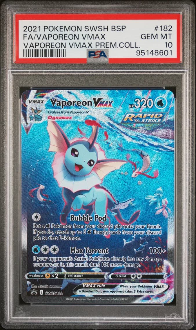 2021 #182 Full Art/Vaporeon Vmax PSA 10 Swsh Black Star Promo