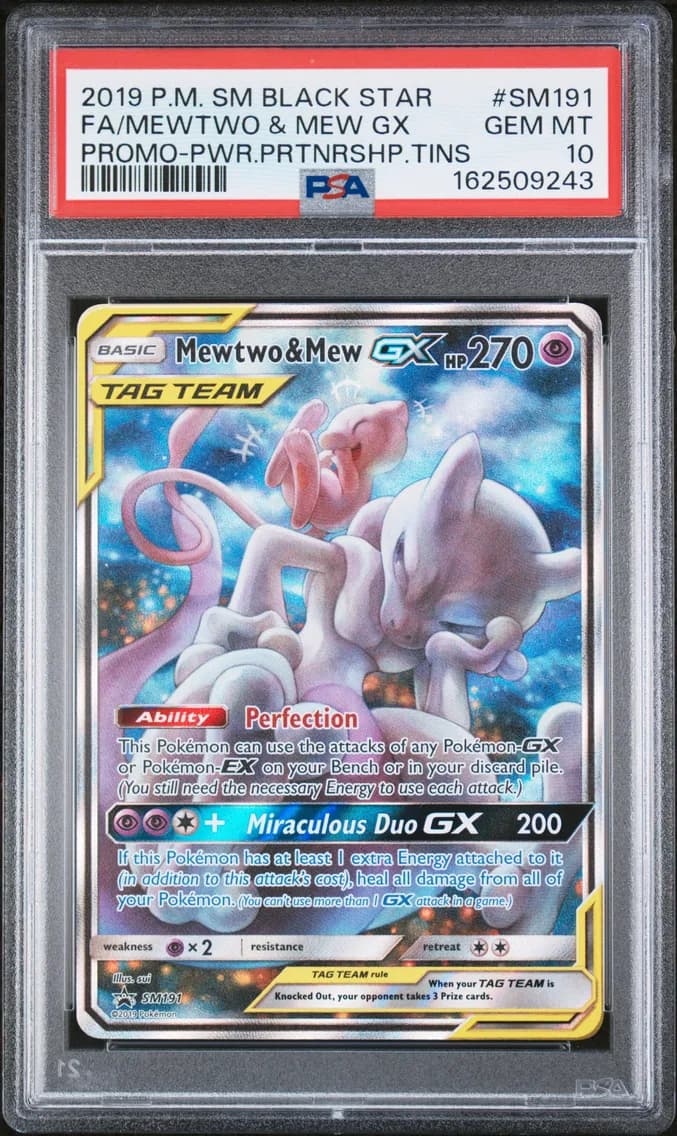 2019 #SM191 Full Art/Mewtwo & Mew GX PSA 10 SM Black Star Promo