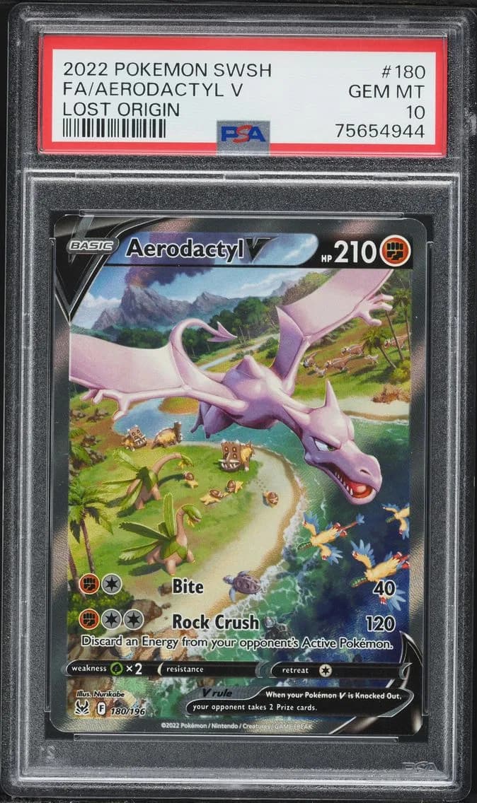 2022 #180 Full Art/Aerodactyl V PSA 10 Sword & Shield Lost Origin Pokemon