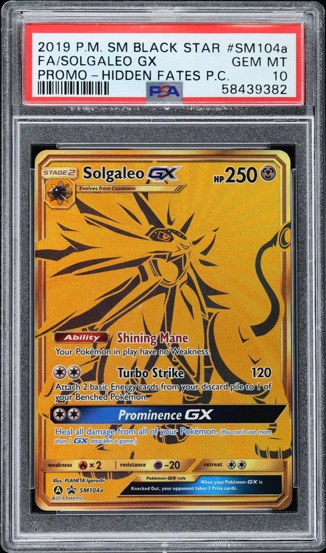 2019 Pokemon Sun & Moon Promo Hidden Fates Full Art Solgaleo GX #SM104A PSA 10 GEM MINT