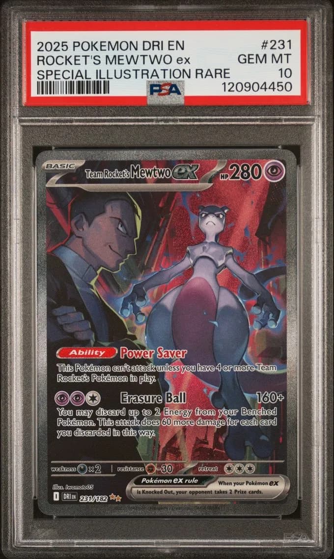 2025 #231 Team Rocket's Mewtwo EX PSA 10 Dri EN-Destined Rivals