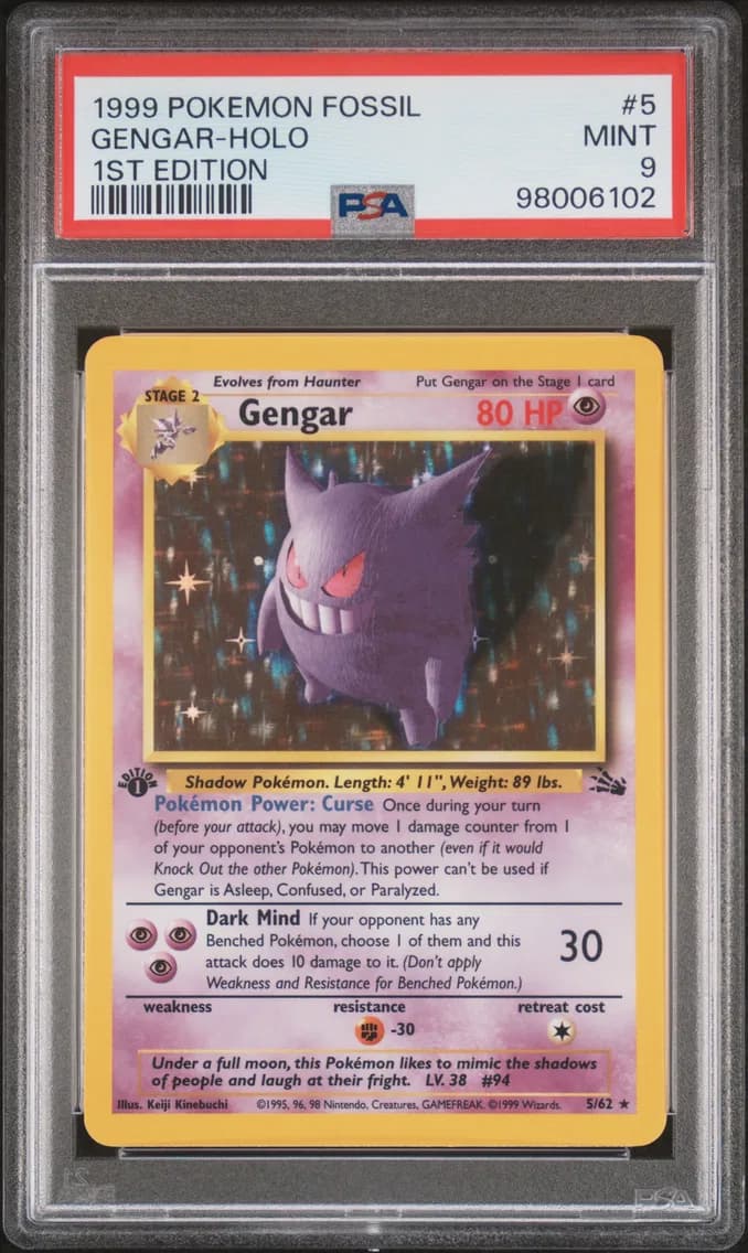 1999 #5 Gengar-Holo 1st Edition PSA 9 Fossil