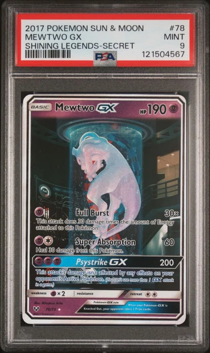 2017 #78 Mewtwo GX PSA 9 Sun & Moon Shining Legends