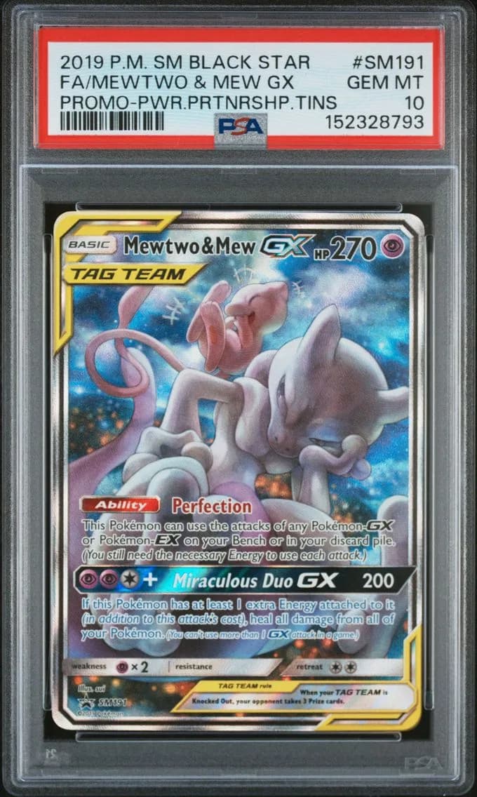 2019 #SM191 Full Art/Mewtwo & Mew GX PSA 10 SM Black Star Promo