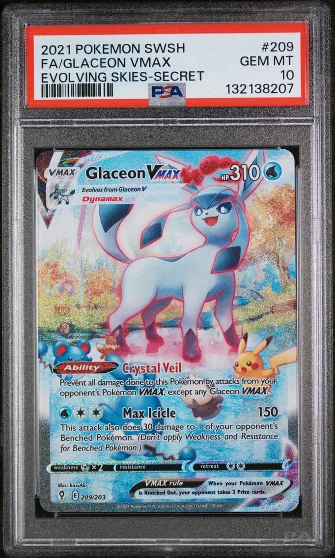 2021 #209 Full Art/Glaceon Vmax PSA 10 Sword & Shield Evolving Skies