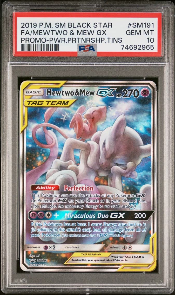 2019 #SM191 Full Art/Mewtwo & Mew GX PSA 10 SM Black Star Promo