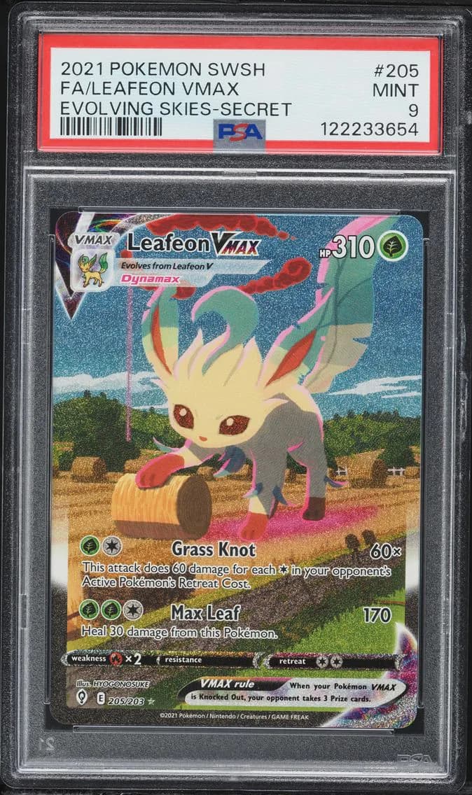 2021 #205 Full Art/Leafeon Vmax PSA 9 Sword & Shield Evolving Skies Pokemon