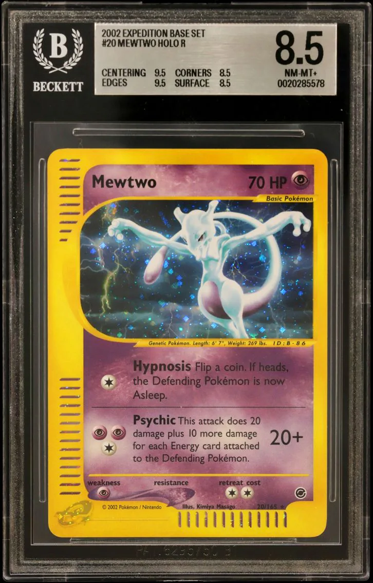 2002 #20 Mewtwo HOLO R BGS 8.5 -e TCG Expedition Base Set