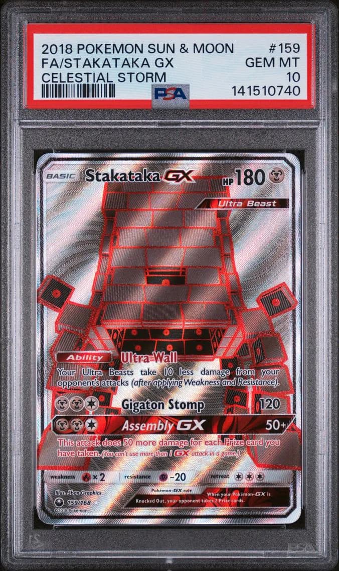 2018 #159 Full Art/Stakataka GX PSA 10 Sun & Moon Celestial Storm