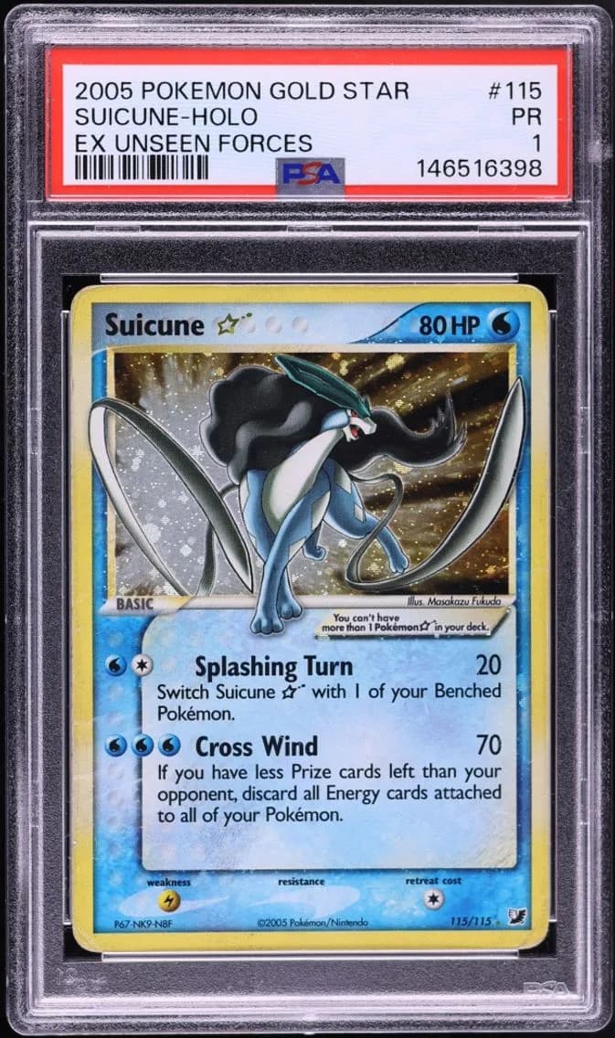 2005 Pokemon EX Unseen Forces Holo Suicune Gold Star #115 PSA 1 PR