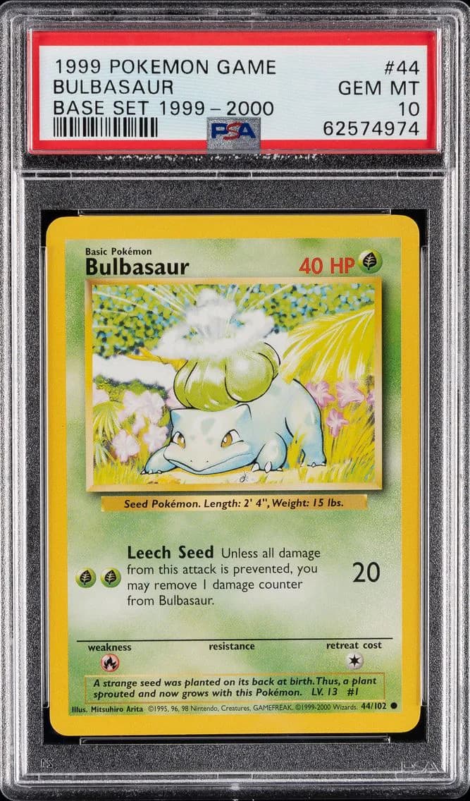 1999 #44 BULBASAUR PSA 10 POKEMON GAME | BASE SET 1999-2000