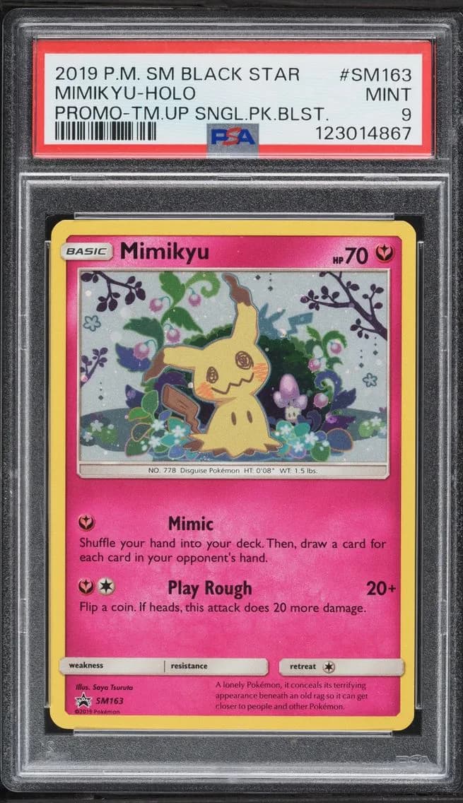 2019 Pokemon Sun & Moon Black Star Promo Team Up Holo Mimikyu #SM163 PSA 9 MINT