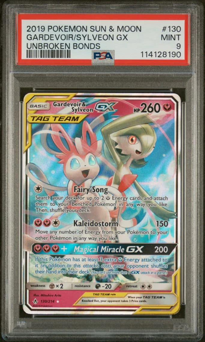 2019 #130 Gardevoir & Sylveon GX PSA 9 Sun & Moon Unbroken Bonds Pokemon