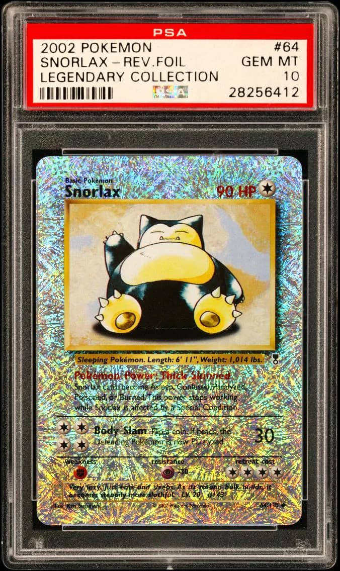 2002 #64 Snorlax-Reverse Foil PSA 10 Base Pokemon Legendary Collection Pokemon