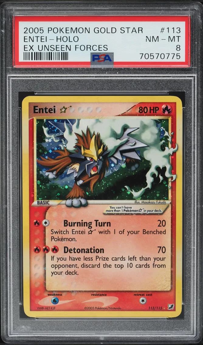 2005 #113 EX UNSEEN FORCES HOLO ENTEI GOLD STAR PSA 8 POKEMON