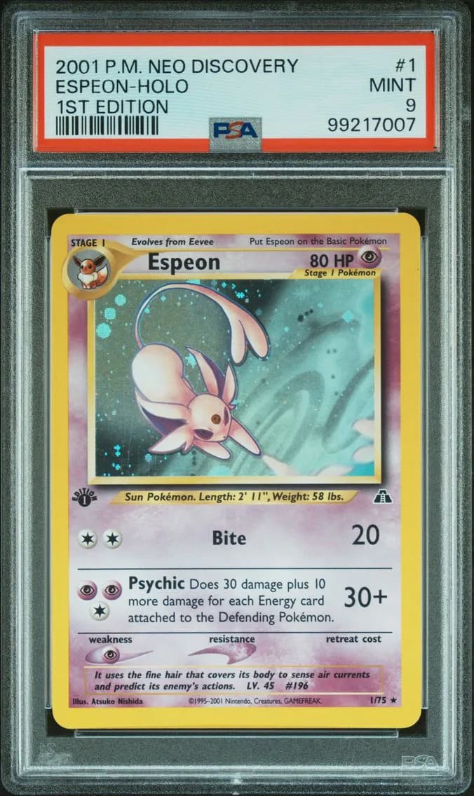 2001 #1 Espeon-Holo 1st Edition PSA 9 Neo Discovery Pokemon