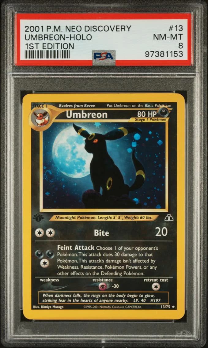 2001 #13 Umbreon-Holo 1st Edition PSA 8 Neo Discovery Pokemon