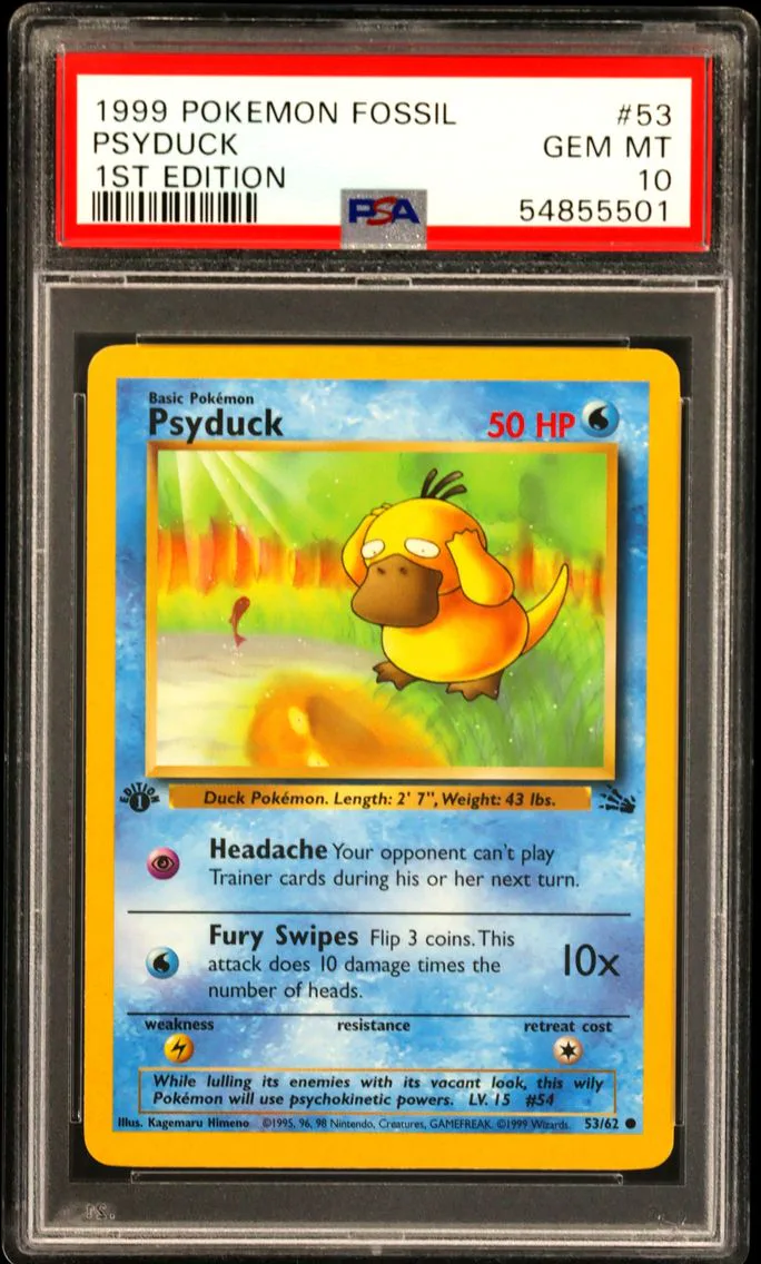 1999 #53 Psyduck 1st Edition PSA 10 Fossil