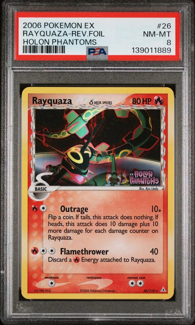 2006 #26 Rayquaza-Reverse Foil PSA 8 EX Holon Phantoms