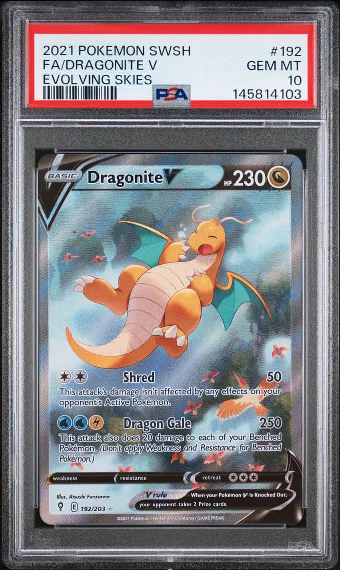 2021 #192 Full Art/Dragonite V PSA 10 Sword & Shield Evolving Skies