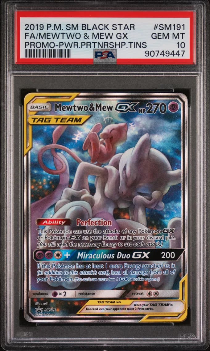 2019 #SM191 Full Art/Mewtwo & Mew GX PSA 10 SM Black Star Promo