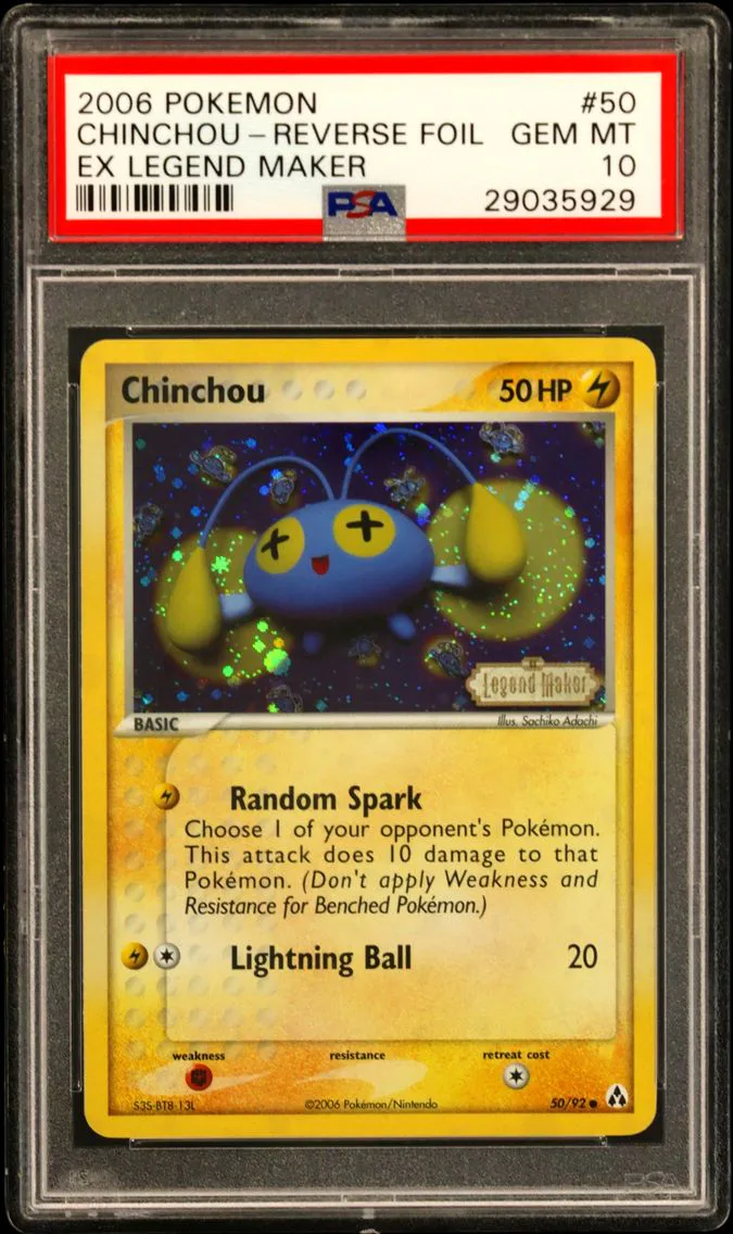 2006 #50 Chinchou-Reverse Foil PSA 10 EX Legend Maker