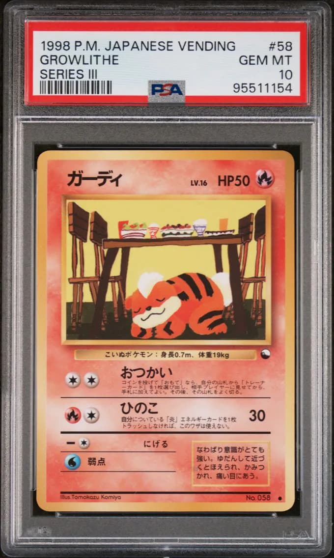 1998 #58 GROWLITHE PSA 10 POKEMON JAPANESE VENDING | SERIES III