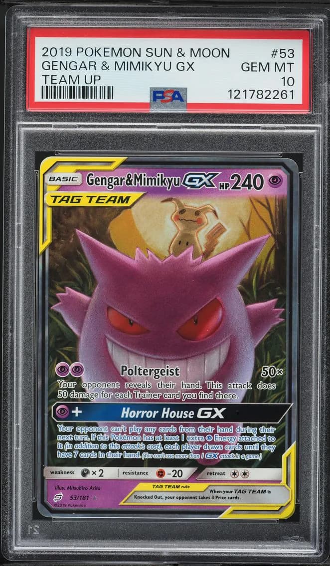 2019 #53 Gengar & Mimikyu GX PSA 10 Sun & Moon Team Up Pokemon