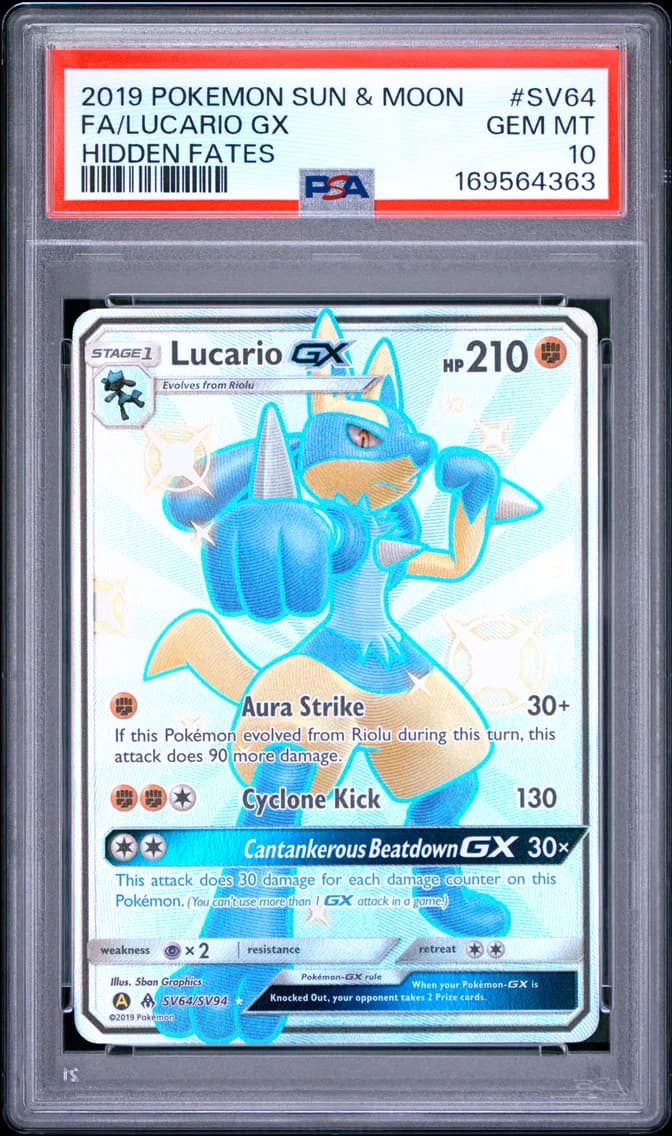 2019 #SV64 Full Art/Lucario GX PSA 10 Sun & Moon Hidden Fates