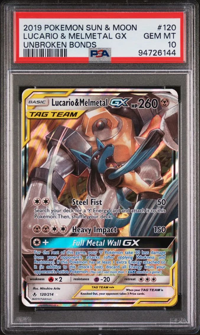 2019 #120 Lucario & Melmetal GX PSA 10 Sun & Moon Unbroken Bonds Pokemon