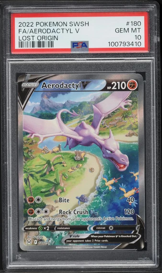 2022 #180 Full Art/Aerodactyl V PSA 10 Sword & Shield Lost Origin Pokemon