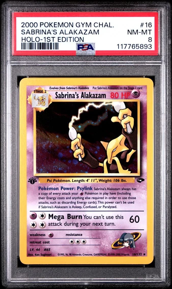 2000 #16 Sabrina's Alakazam Holo-1st Edition PSA 8 Gym Challenge Pokemon