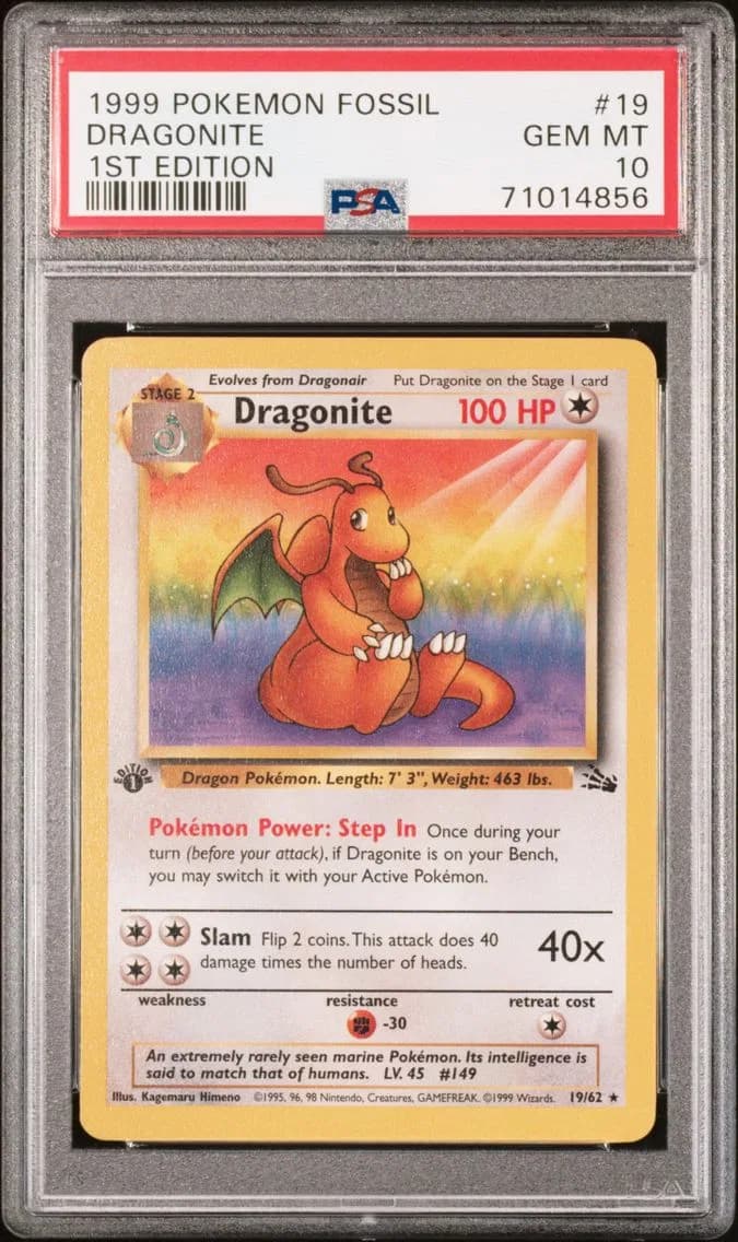 1999 #19 Dragonite 1st Edition PSA 10 Fossil