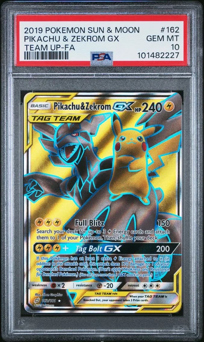 2019 #162 Full Art/Pikachu & Zekrom GX PSA 10 Sun & Moon Team Up