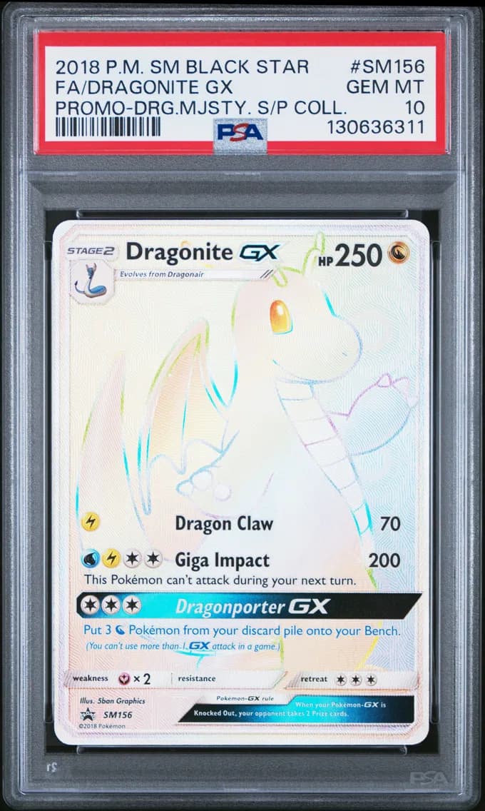 2018 #SM156 Full Art/Dragonite GX PSA 10 SM Black Star Promo