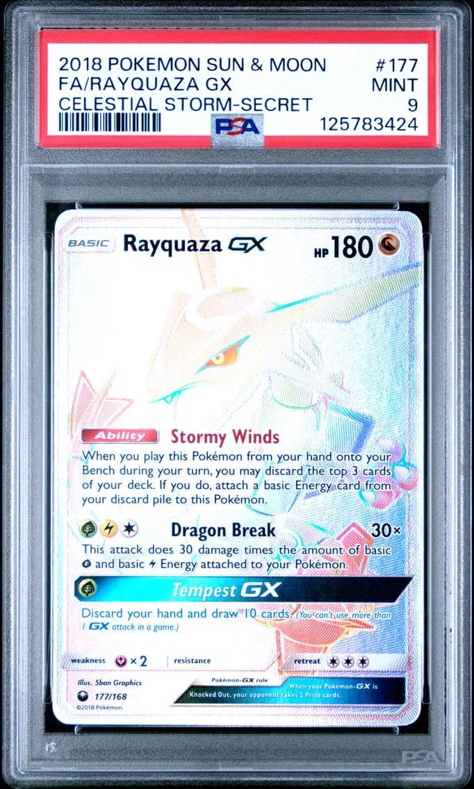 2018 #177 Full Art/Rayquaza GX PSA 9 Sun & Moon Celestial Storm Pokemon