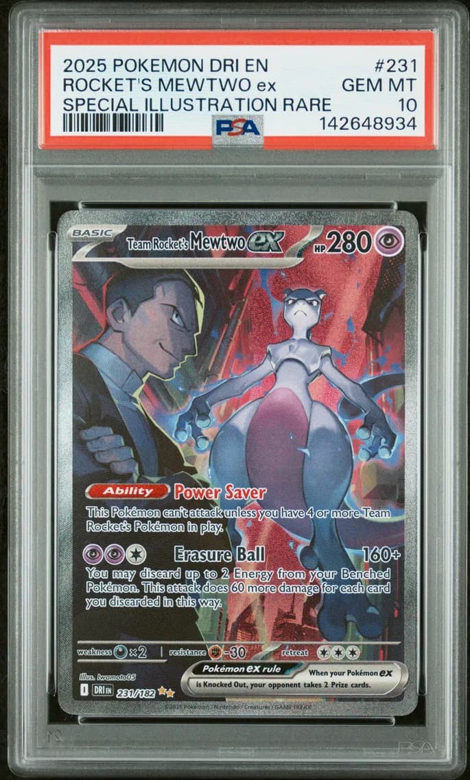 2025 #231 Team Rocket's Mewtwo EX PSA 10 Dri EN-Destined Rivals