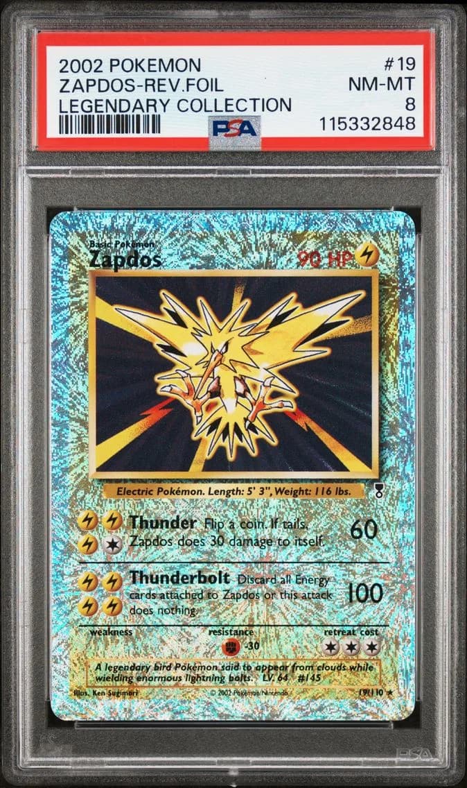 2002 #19 Zapdos-Reverse Foil PSA 8 Legendary Collection