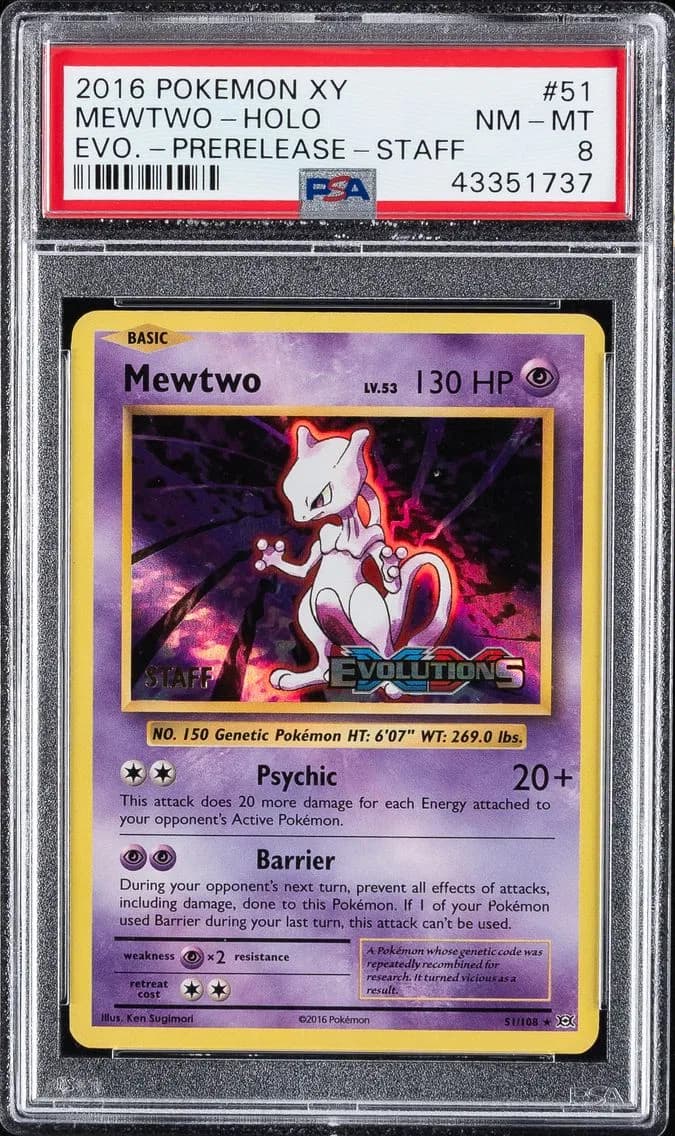 2016 #51 MEWTWO-2HOLO PSA 8 POKEMON XY EVOLUTIONS | PRERELEASE-2STAFF