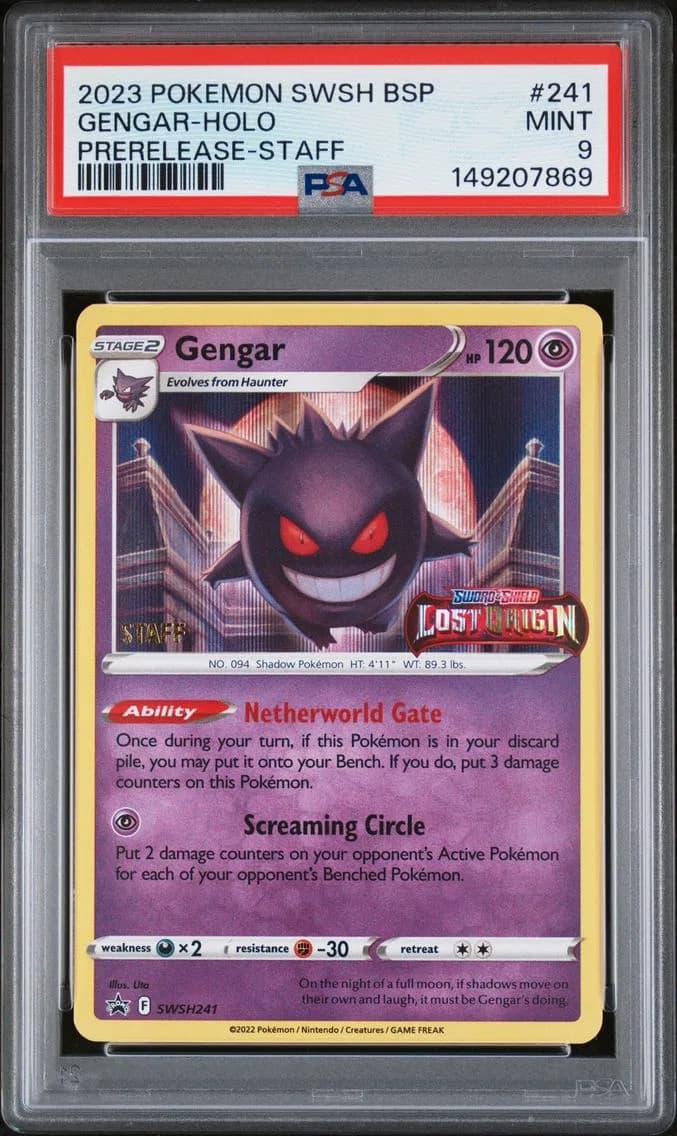 2023 #241 Gengar-Holo PSA 9 Swsh Black Star Staff Pre-Release Promo