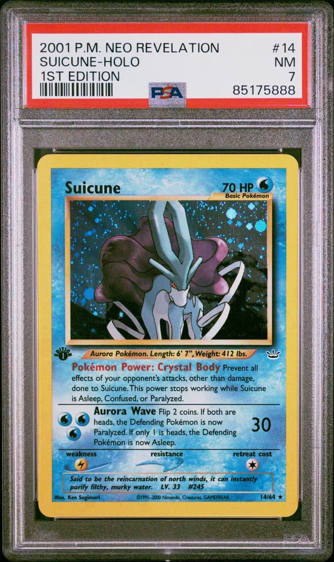 2001 #14 Suicune-Holo 1st Edition PSA 7 Neo Revelation