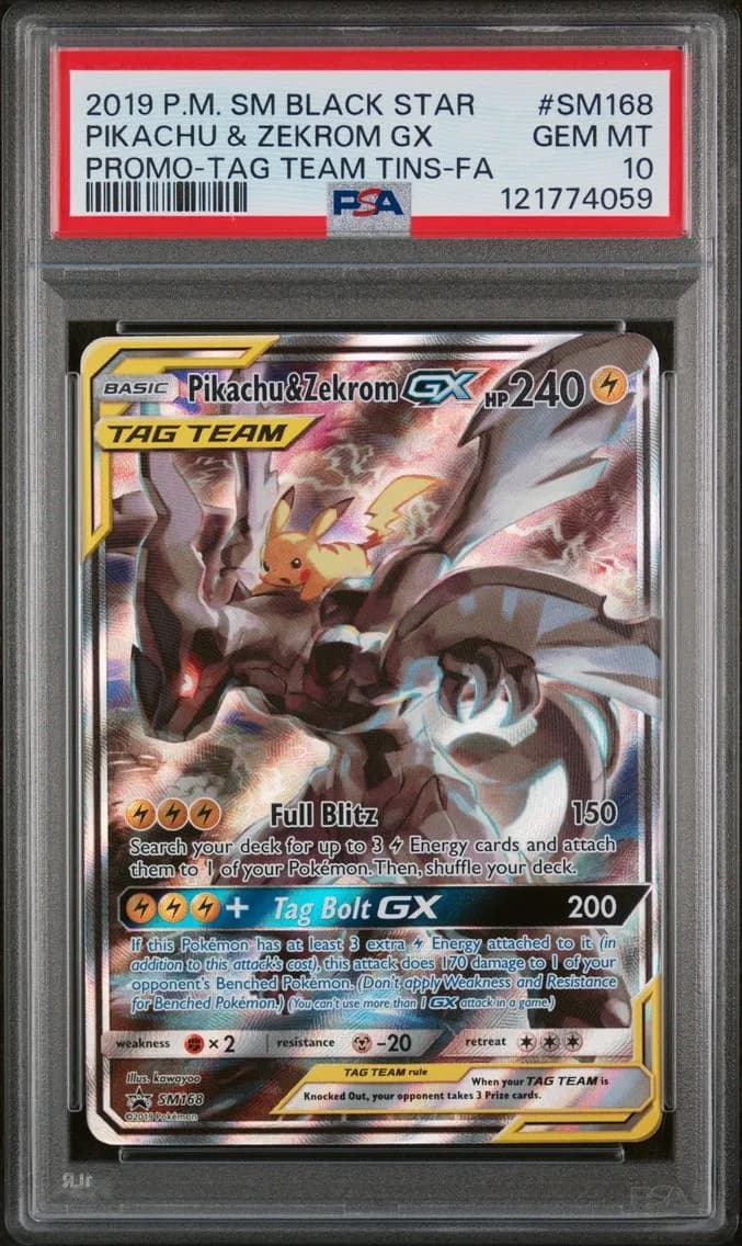 2019 #SM168 Full Art/Pikachu & Zekrom GX PSA 10 SM Black Star Promo