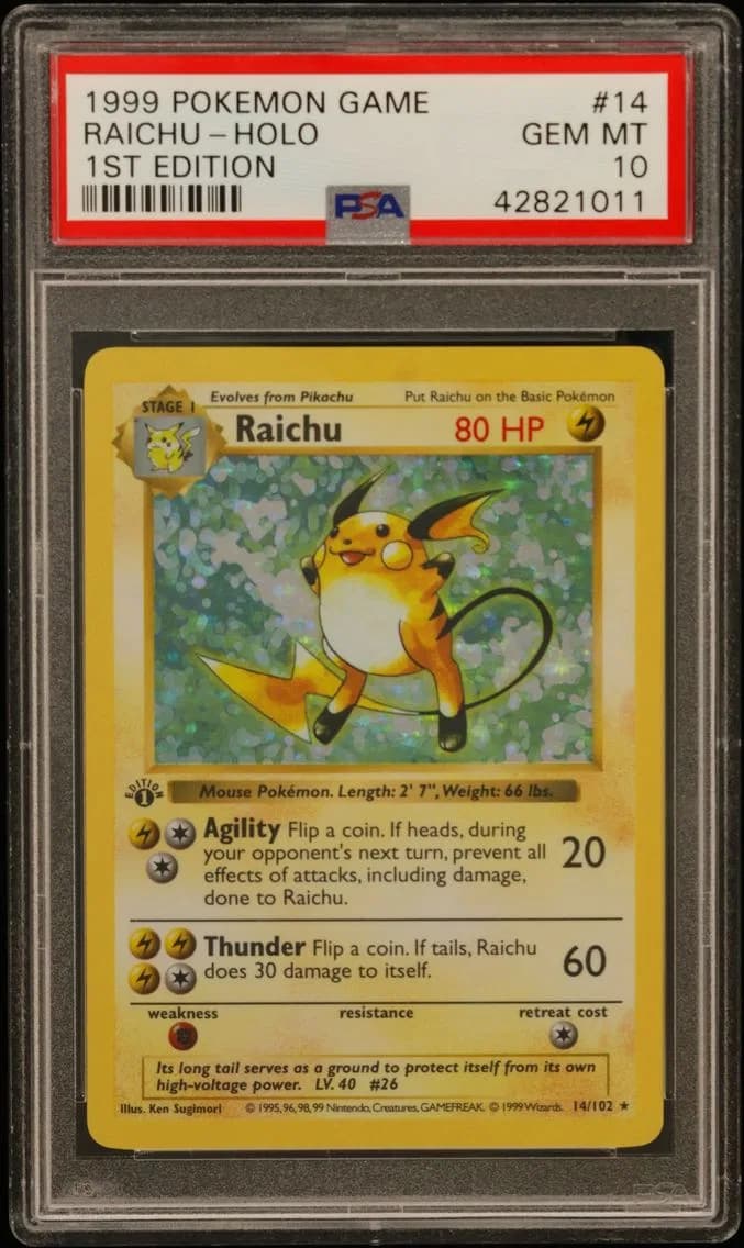 1999 #14 Raichu-Holo 1st Edition PSA 10 Game