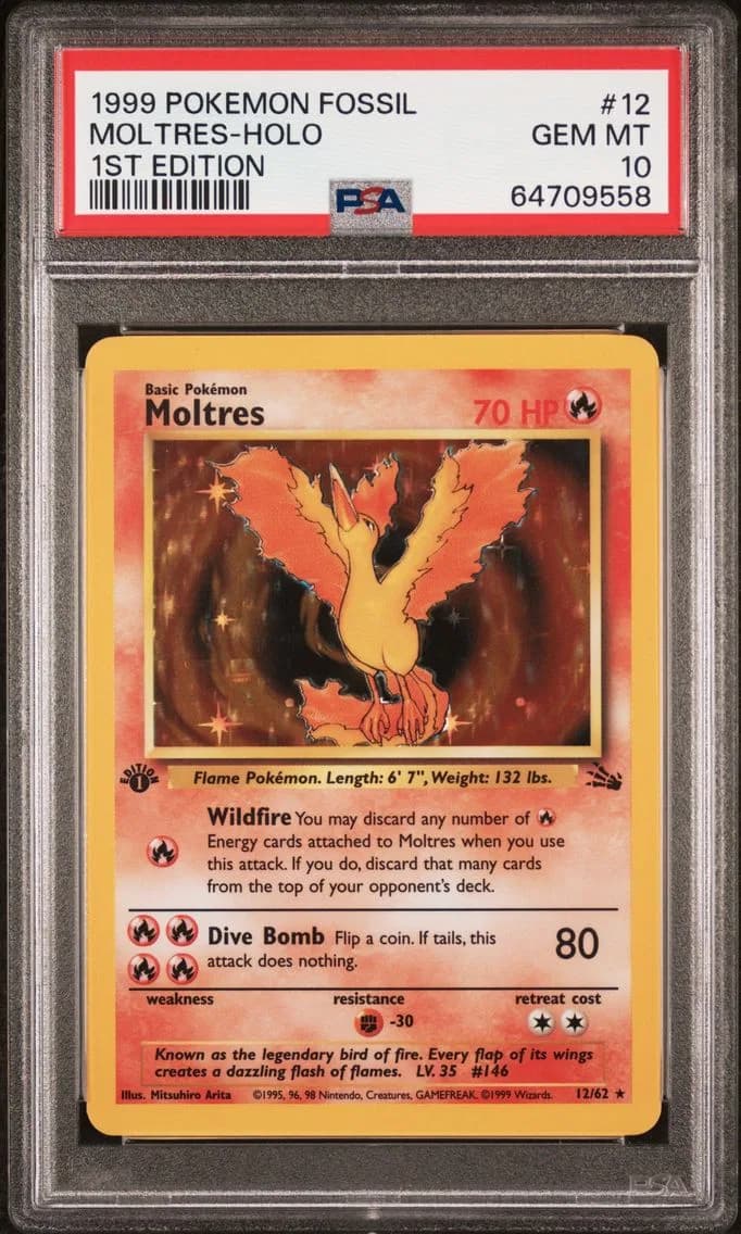 1999 #12 Moltres-Holo 1st Edition PSA 10 Fossil