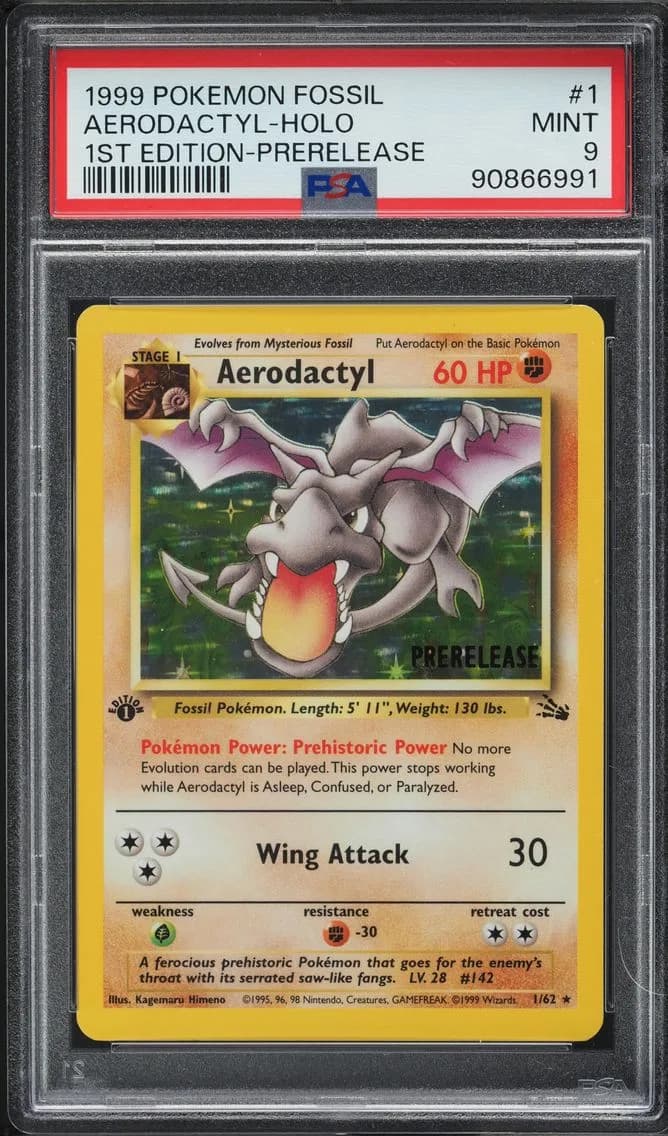 1999 #1 FOSSIL 1ST EDITION PRERELEASE HOLO AERODACTYL PSA 9 POKEMON