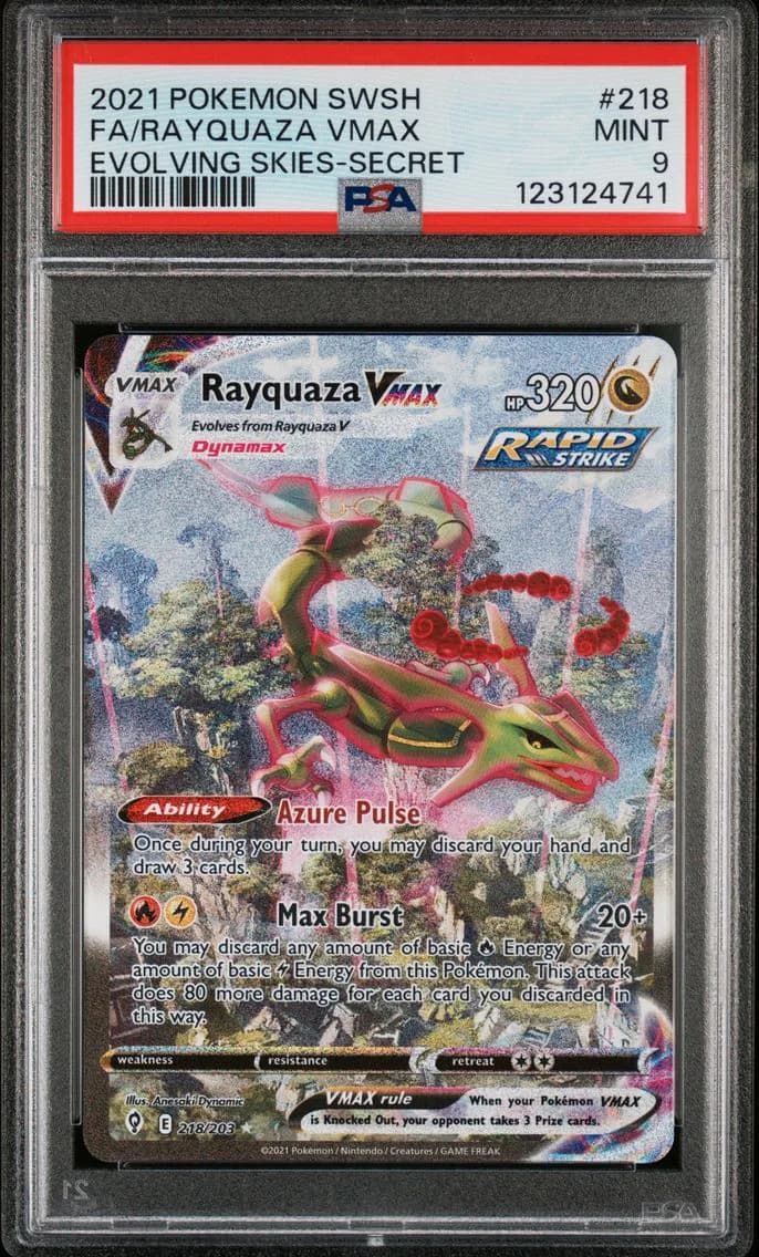 2021 #218 Full Art/Rayquaza Vmax PSA 9 Sword & Shield Evolving Skies Pokemon
