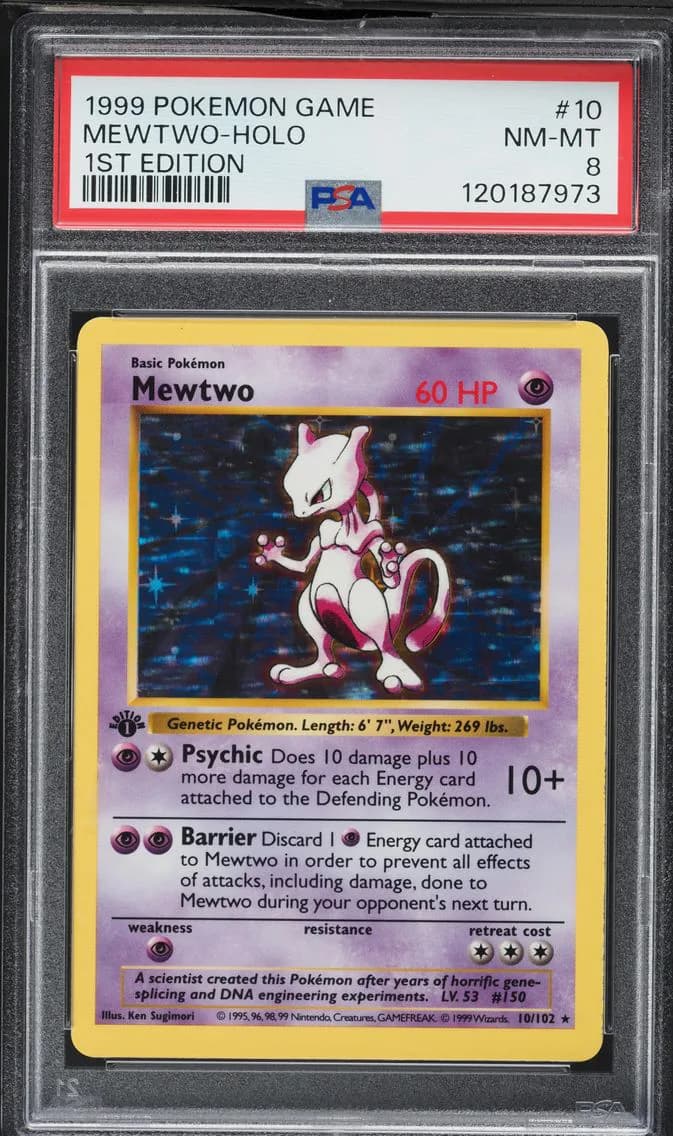 1999 #10 Mewtwo-Holo 1st Edition PSA 8 Game Pokemon