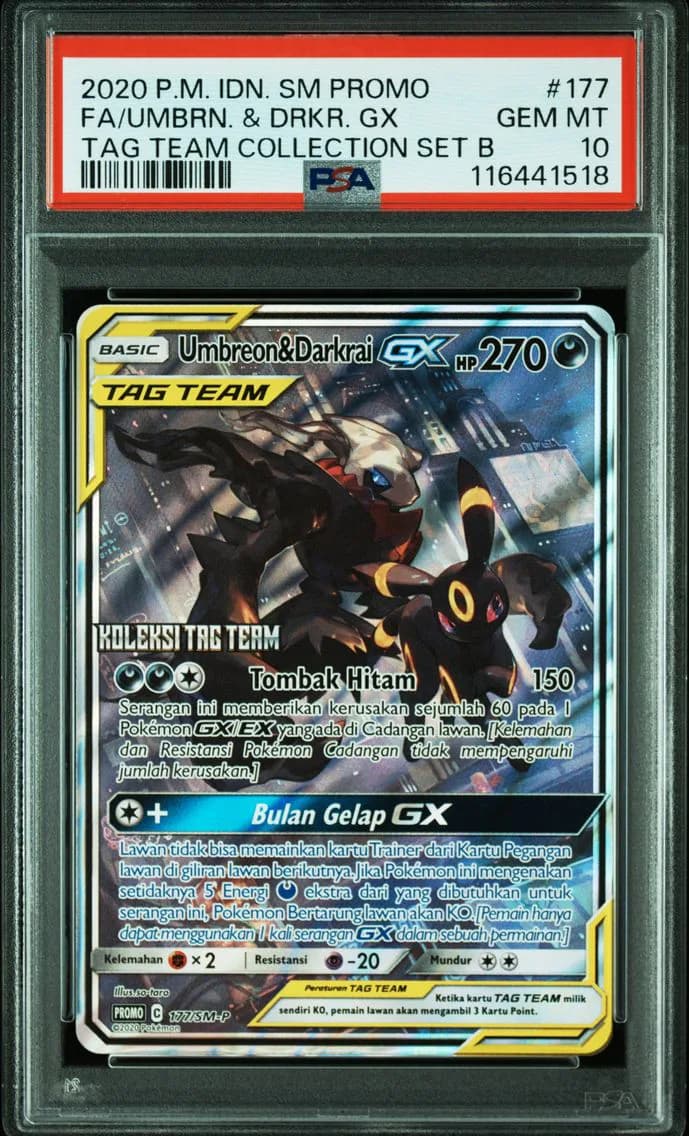 2020 #177 Full Art/Umbreon & Darkrai GX PSA 10 Indonesian SM Promo Pokemon