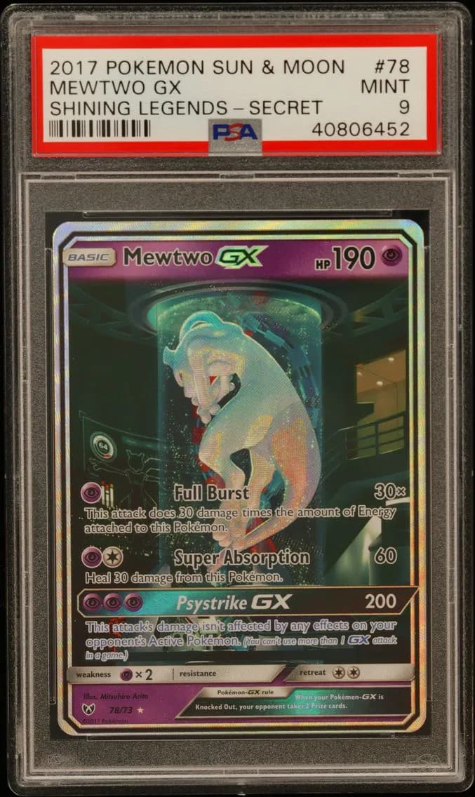 2017 #78 Mewtwo GX PSA 9 Sun & Moon Shining Legends